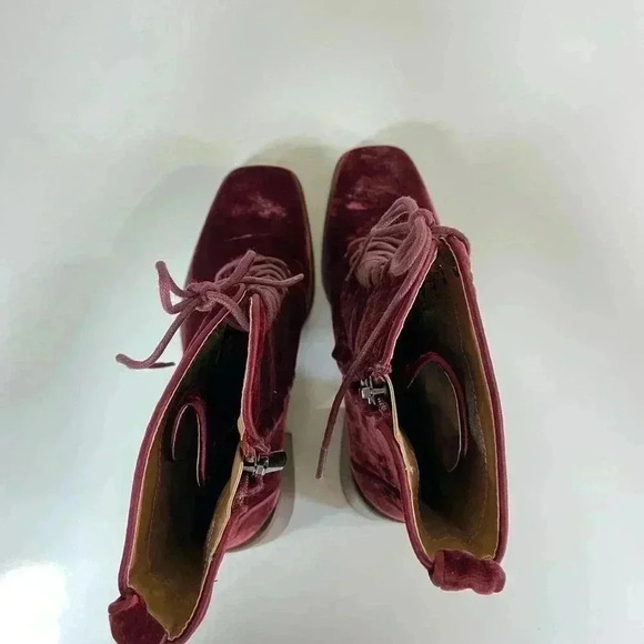 Sam Edelman Westie Brick Velvet 7.5 Chunky Heel Squared Toe Lace Up Boots - Picture 7 of 10